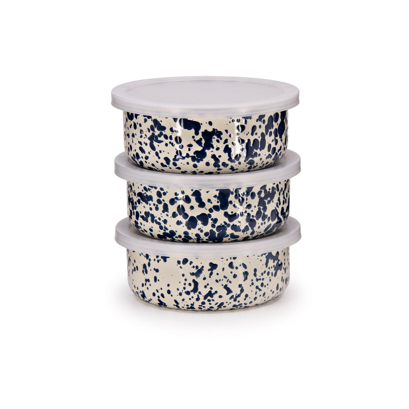 ecomposer-color-navy and cream, D102NVM - Splatter 3 Piece Storage Bowl Set, Navy and Cream