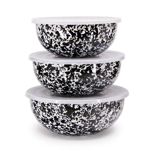 ecomposer-color-black splatter, D54BLM - Splatter Covered Multi-Purpose Bowl Set, Black Splatter