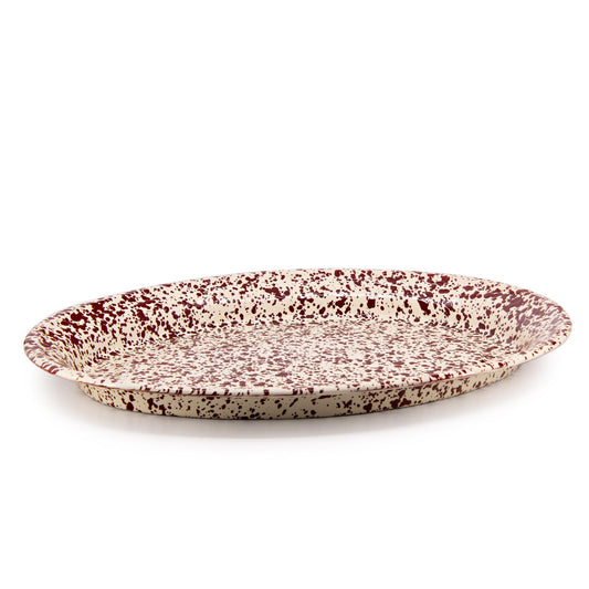 ecomposer-color-burgundy and cream, D61BRM - Splatter Oval Platter, Burgundy and Cream