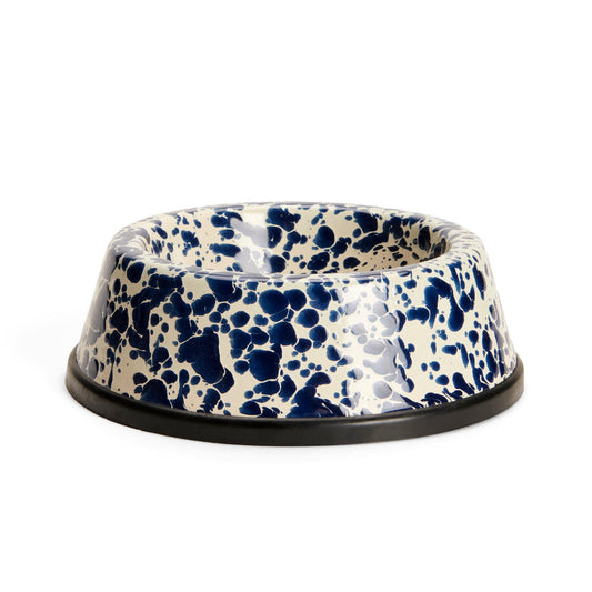 ecomposer-color-navy and cream, D65NVM - Splatter Large Pet Bowl, Navy and Cream