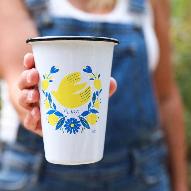 CP93BLA-PEACE - Claudia Pearson x CCH Peace for Ukraine 14 oz Tumbler, Black Rim - 2